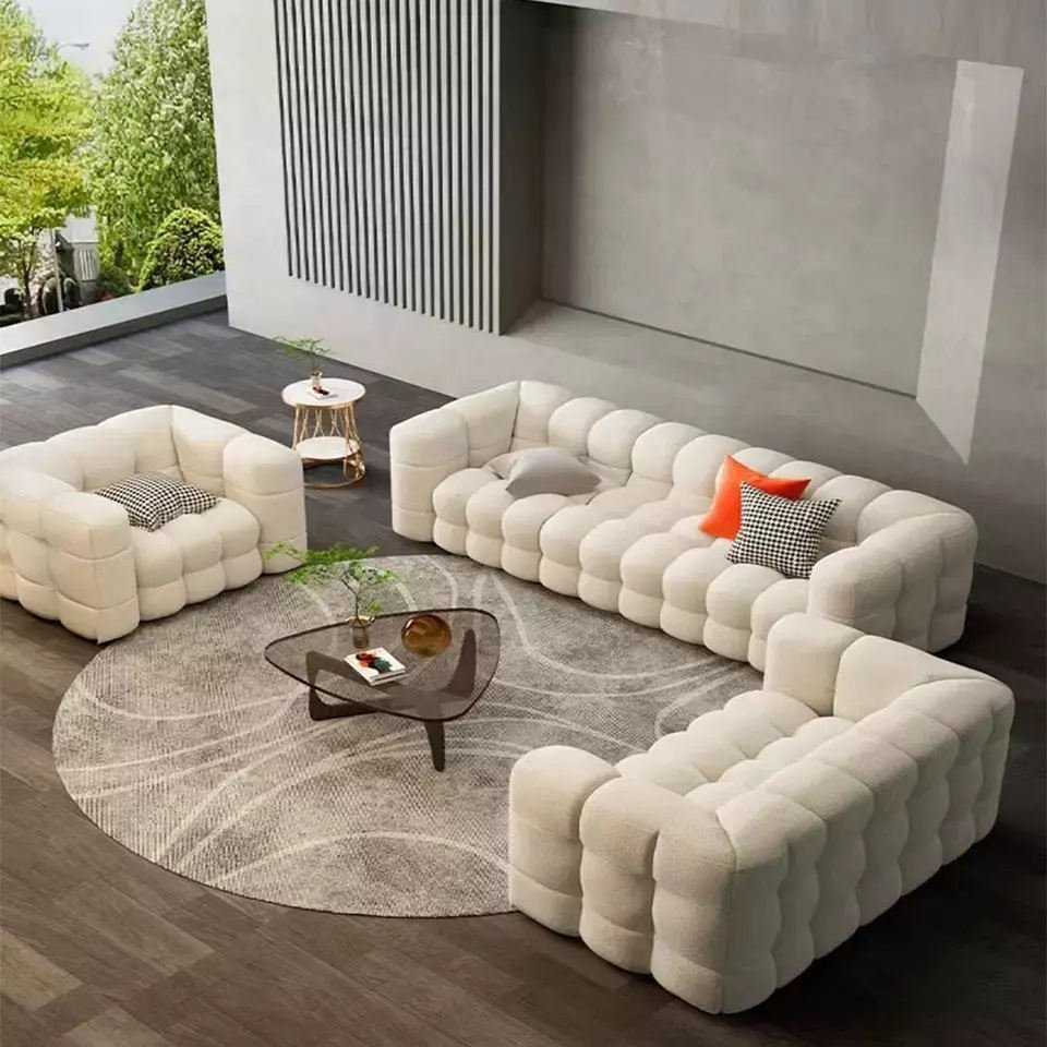 Good Quality Modern Luxury Cream Style Sofa Set Furniture Designs White Fabric Couches Living Room Sofas for Home