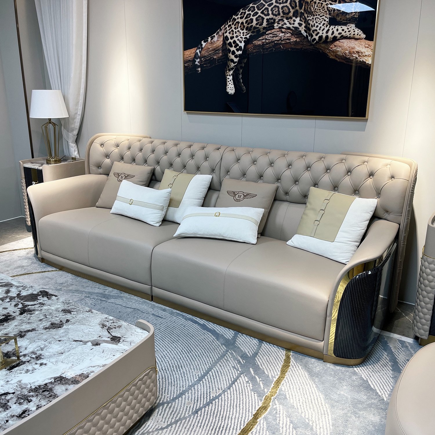 Hot sale couch living room sofas modern luxury genuine leather sectional chesterfield sofa