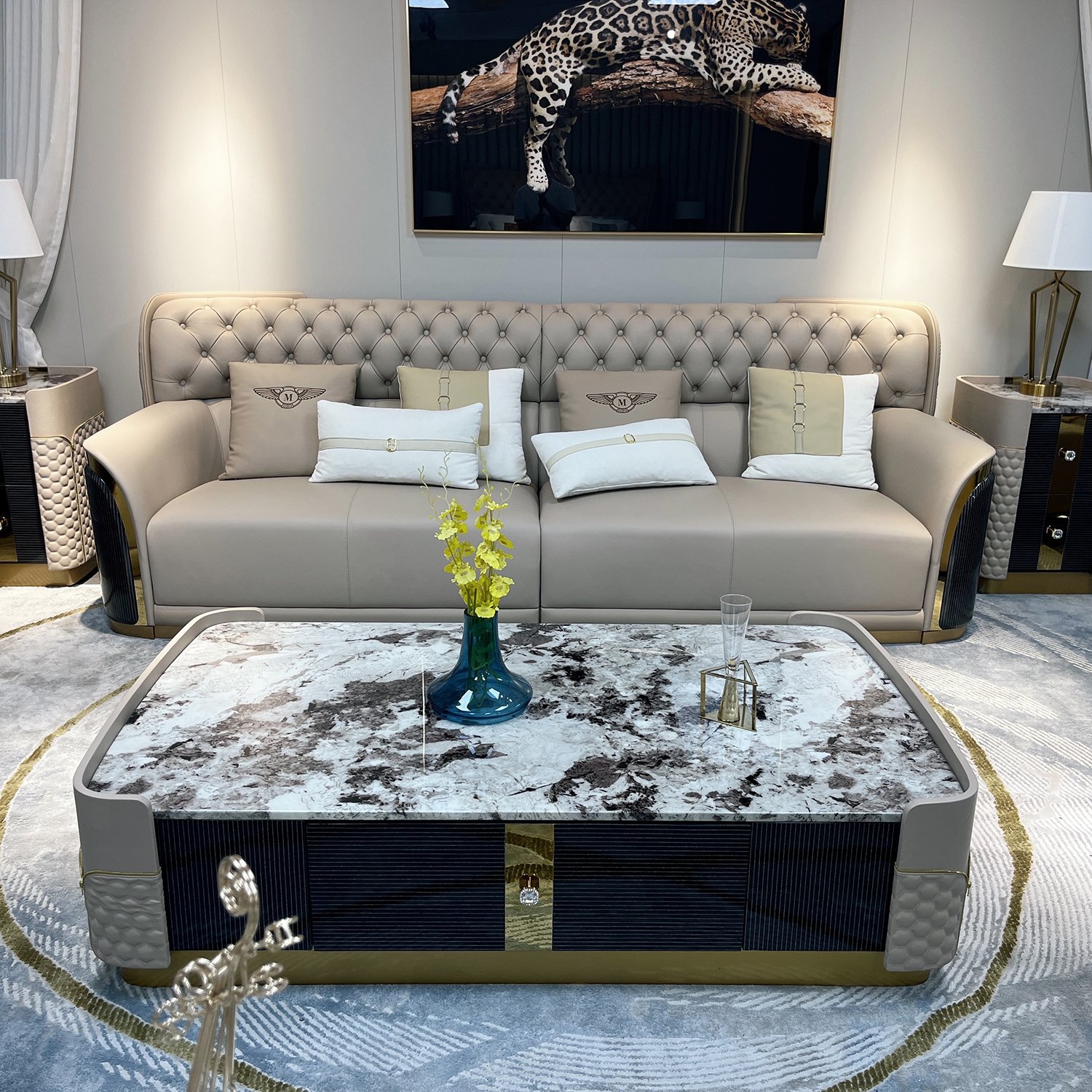Hot sale couch living room sofas modern luxury genuine leather sectional chesterfield sofa