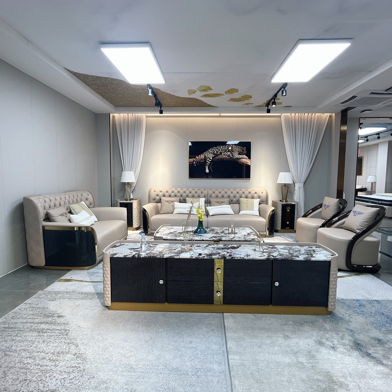 Hot sale couch living room sofas modern luxury genuine leather sectional chesterfield sofa