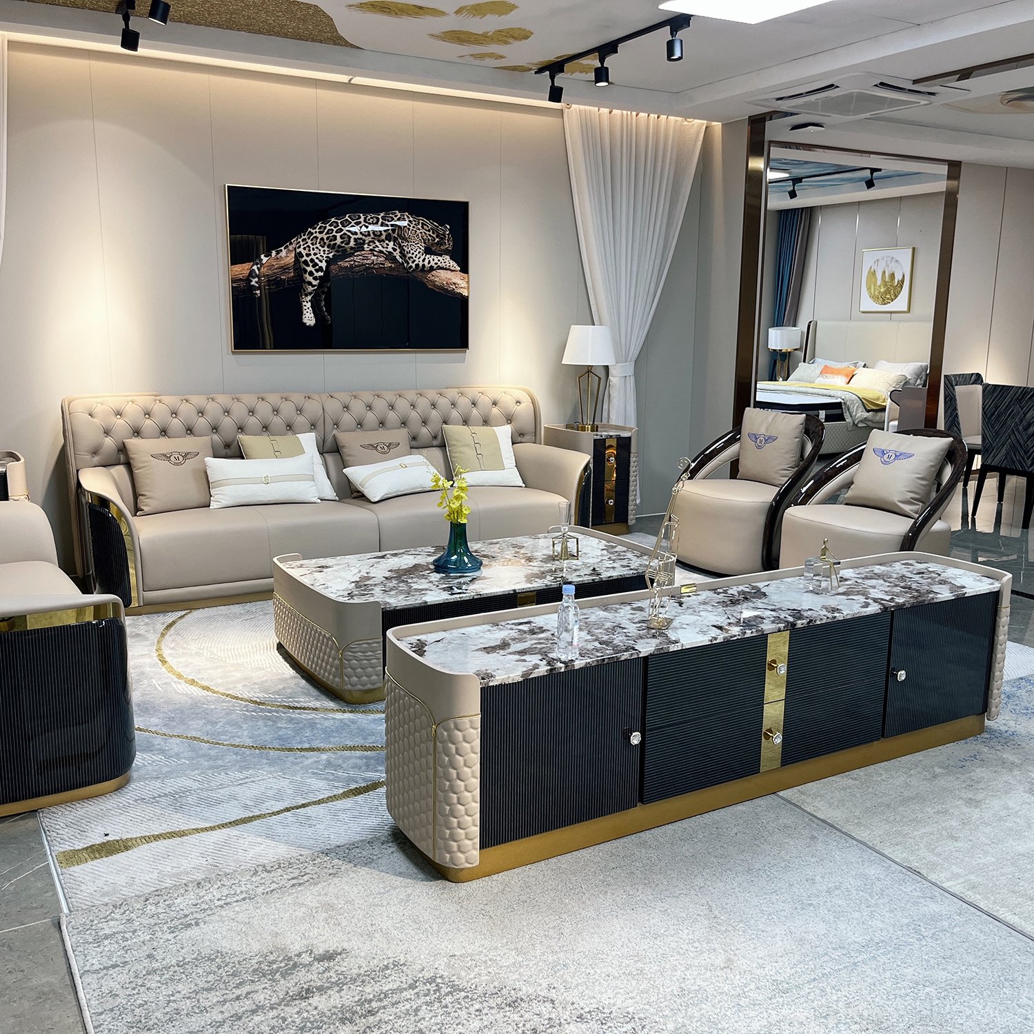 Hot sale couch living room sofas modern luxury genuine leather sectional chesterfield sofa