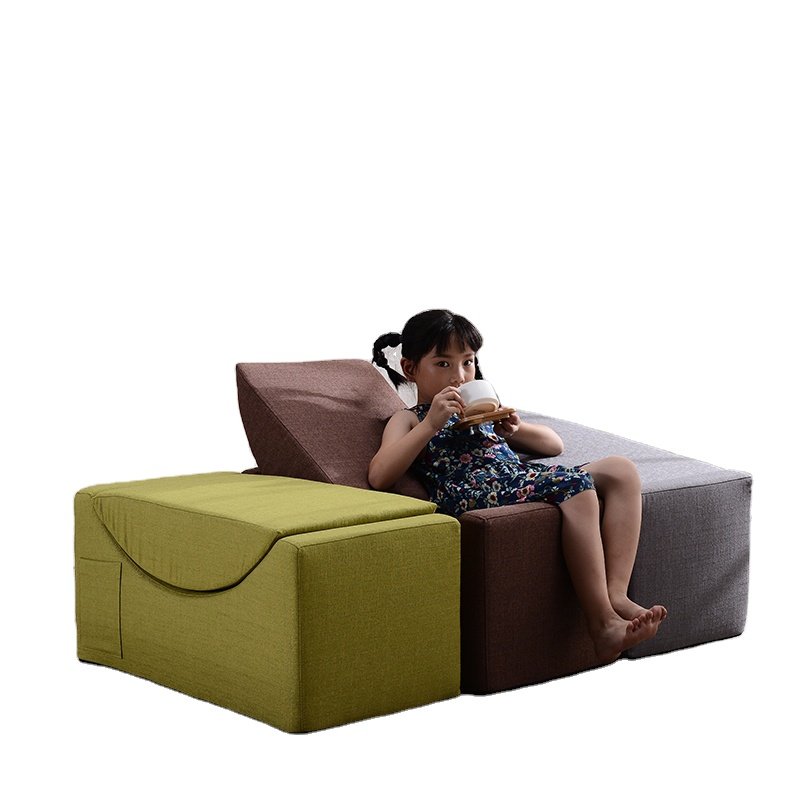 Modern Creative Kids Sponge Sofa Sectional Folding Linen Fabric Sofa Bed Lounge Chair