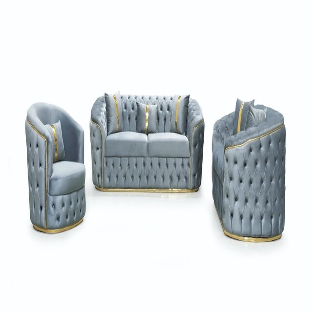 Hot Selling Modern living room Sofa Set Stainless Steel Button Tufting Villa Home Office Sofas Hotel Living Room furniture
