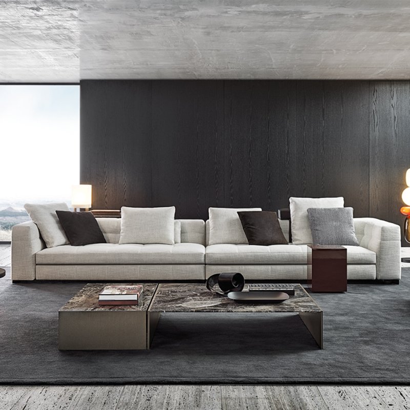 Italian light luxury combination straight row down cotton linen sofa four people modern simple large-family high-end sofa