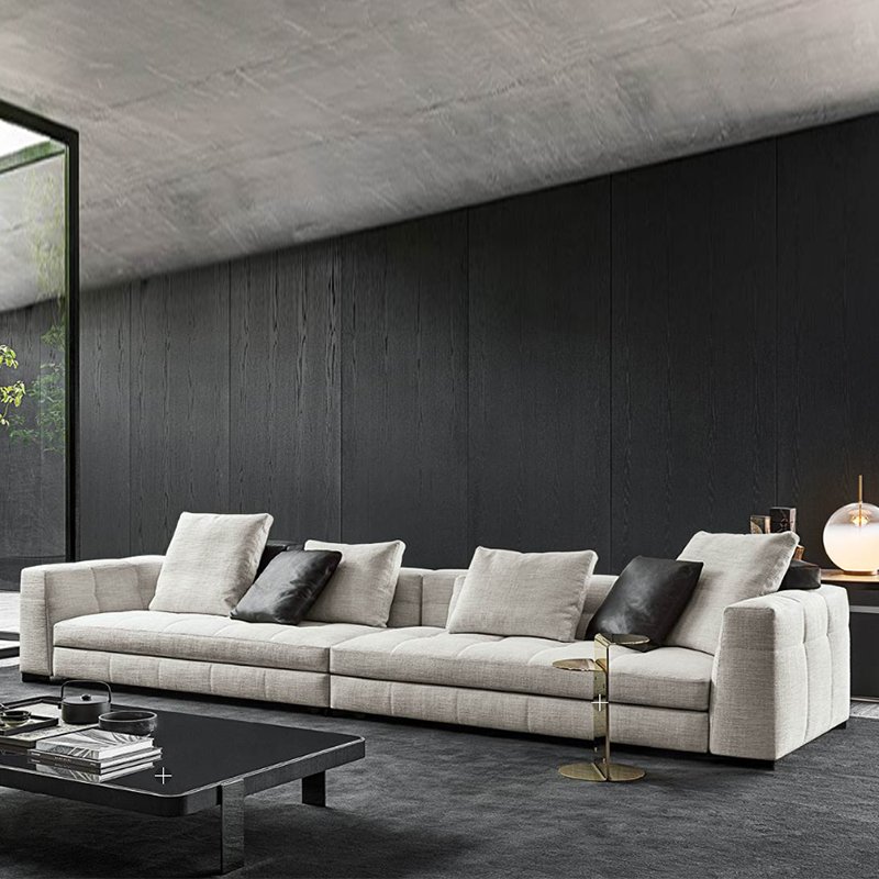 Italian light luxury combination straight row down cotton linen sofa four people modern simple large-family high-end sofa