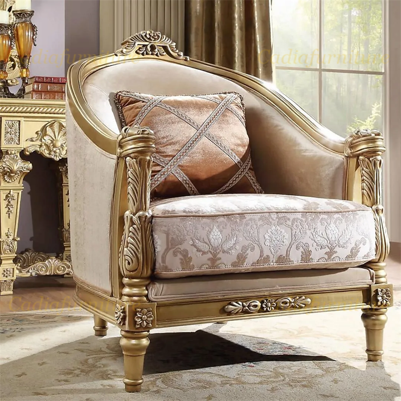 European Traditional design solid wood hand carved living room sofa sets royal Antique gold color sofa set