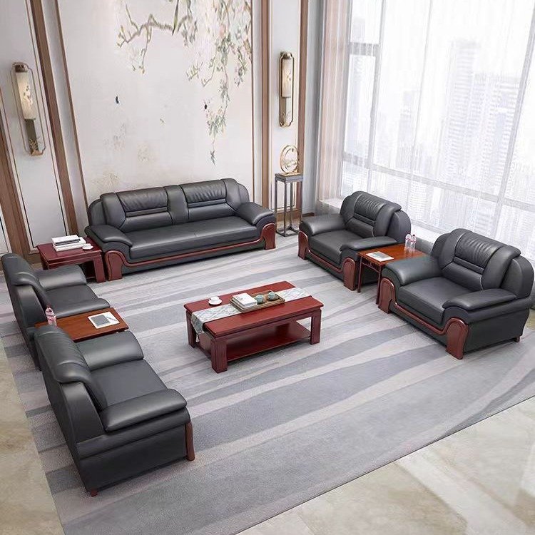Customized Modern Chinese-Style Three-Seat Office Sofa Coffee Table Simple Xipi Modular Reception Sofa Hotel Fabric Wooden
