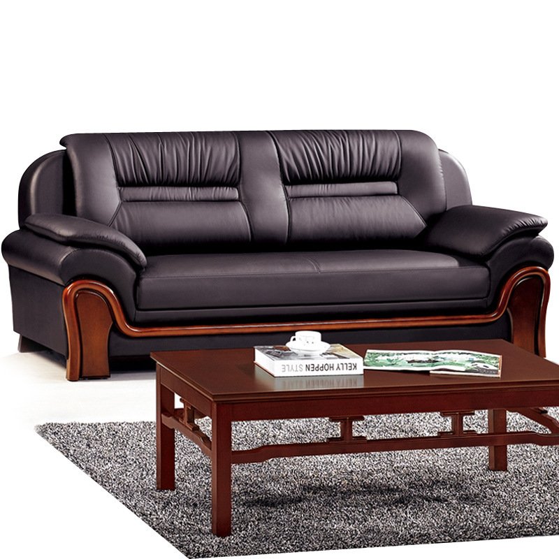 Customized Modern Chinese-Style Three-Seat Office Sofa Coffee Table Simple Xipi Modular Reception Sofa Hotel Fabric Wooden