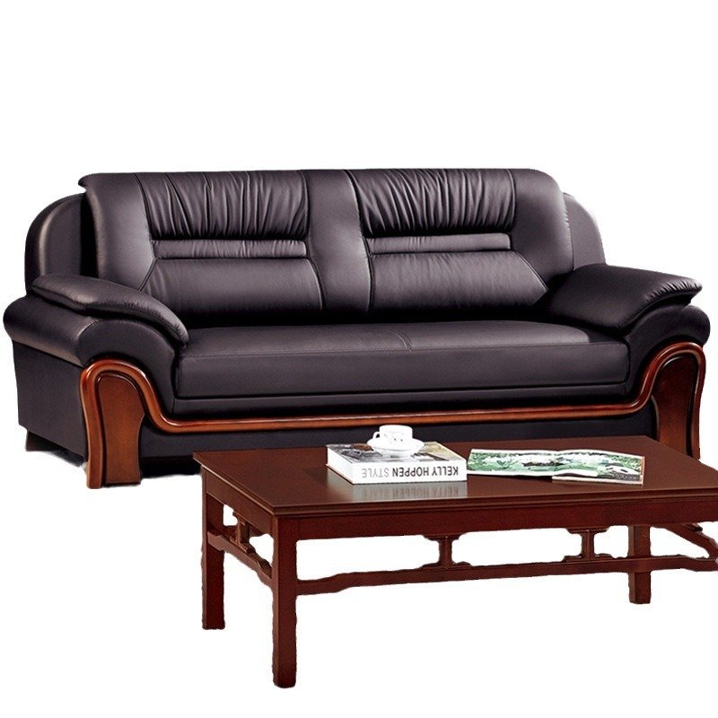 Customized Modern Chinese-Style Three-Seat Office Sofa Coffee Table Simple Xipi Modular Reception Sofa Hotel Fabric Wooden