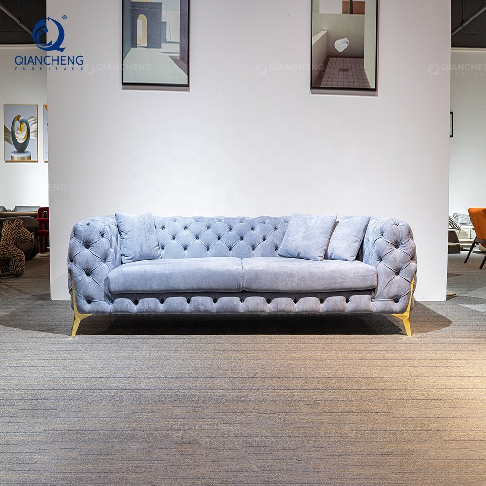 QIANCHENG cheap living room sofas de sala fabric upholstery chesterfield velvet sofa set furniture luxury living room