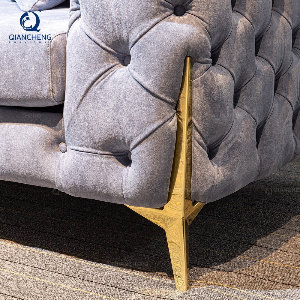 QIANCHENG cheap living room sofas de sala fabric upholstery chesterfield velvet sofa set furniture luxury living room