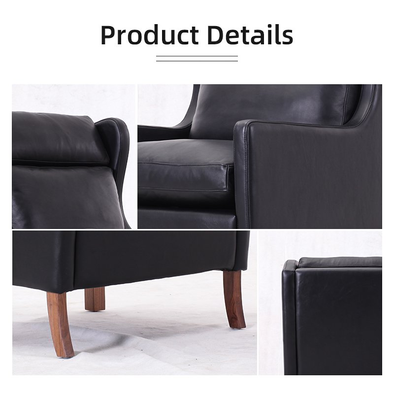 High Quality Walnut Borge Mogensen Sofas Black Sofa Set Furniture Leather Couches Sofa OEM Service Manufacturer Ready To Ship