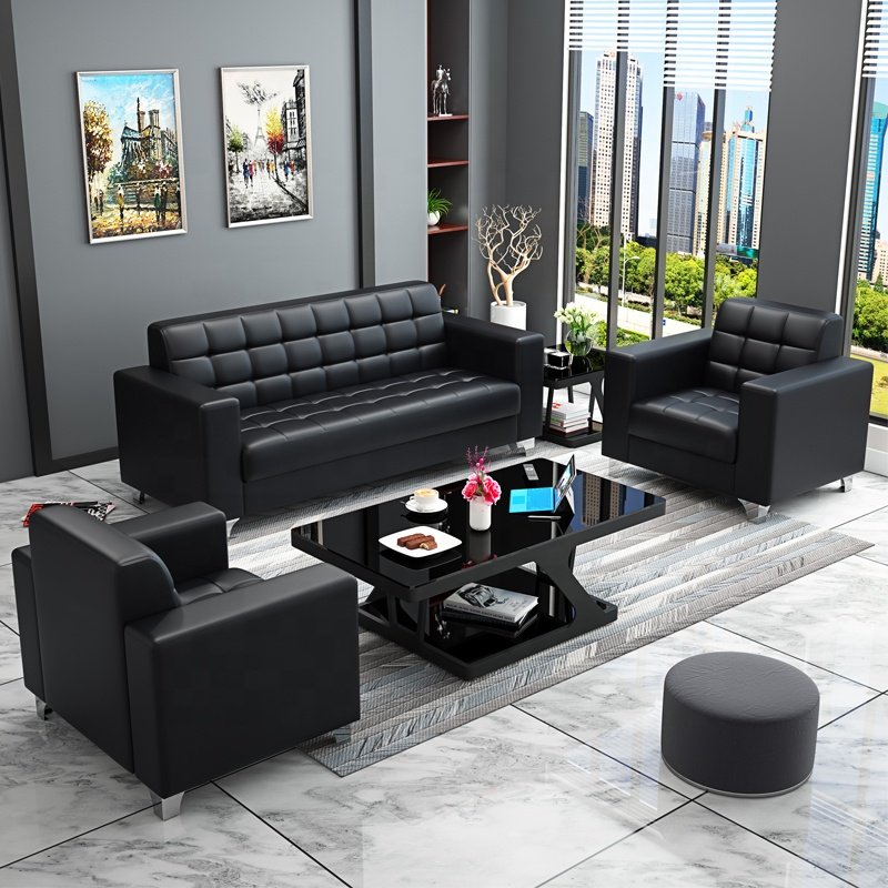 2024 Luxury Modern High Quality Black Color Executive Hospital Living Office Guest Work 1+1+3 Sectional Sofa Set