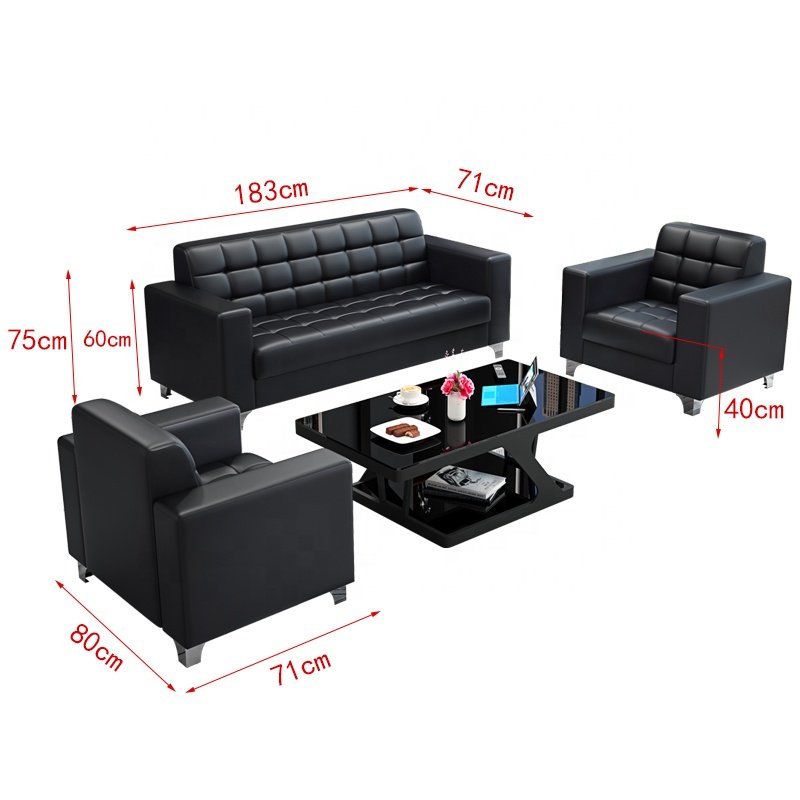 2024 Luxury Modern High Quality Black Color Executive Hospital Living Office Guest Work 1+1+3 Sectional Sofa Set