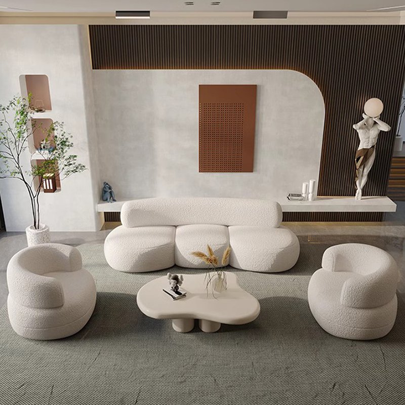 Nordic Sofas White Boucle Curved Couch Hot Dog Sofa Living Room Reception Room