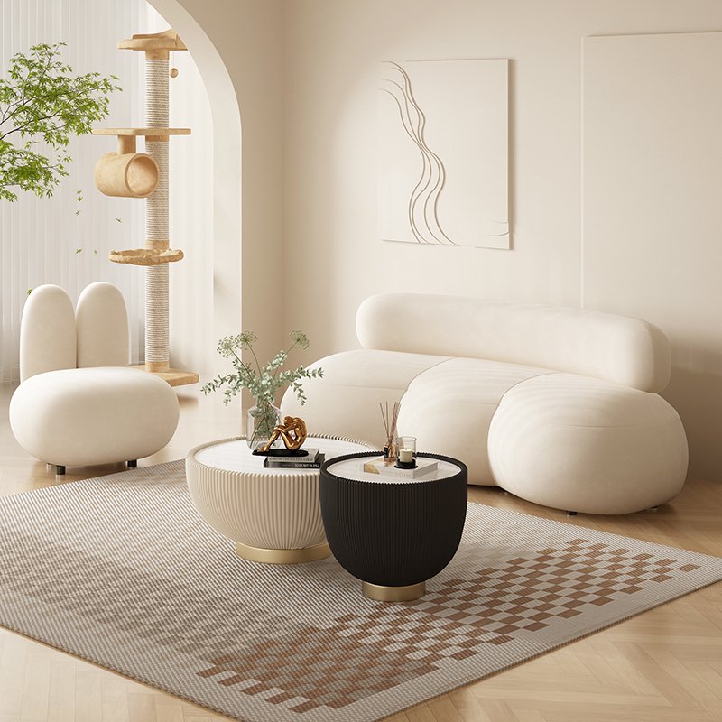 Nordic Sofas White Boucle Curved Couch Hot Dog Sofa Living Room Reception Room