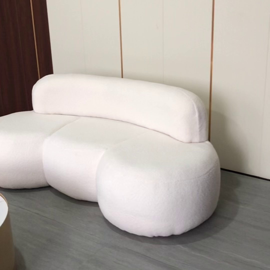 Nordic Sofas White Boucle Curved Couch Hot Dog Sofa Living Room Reception Room