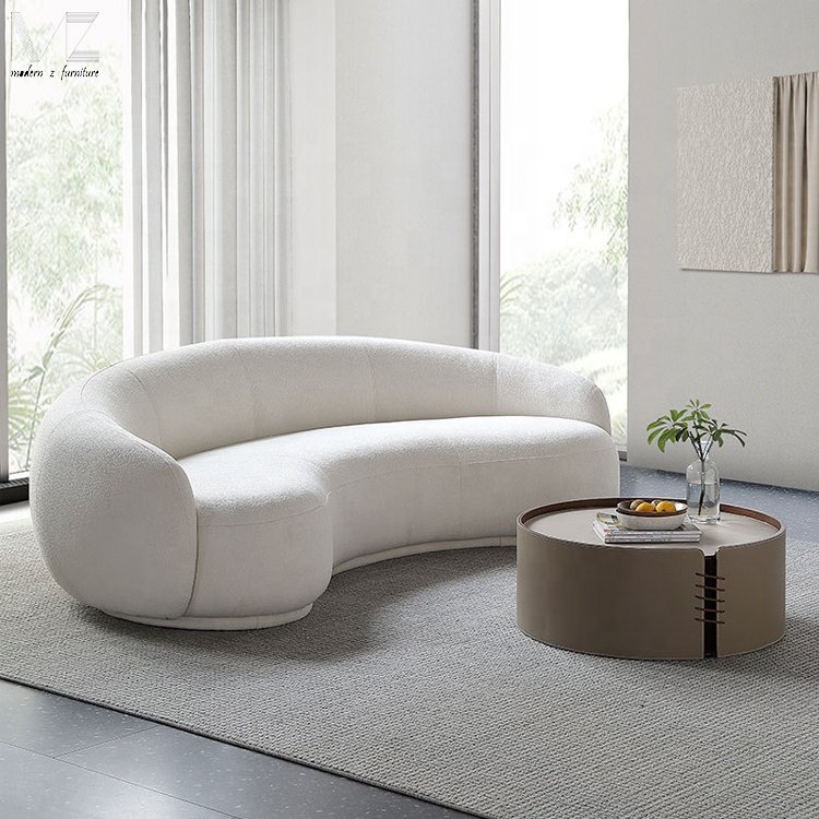 Home Living Room Furniture Sofas Teddy Modernos Round Lounge Nut Circle Bean Curved Sofa Couch White Boucle Modern Sofas