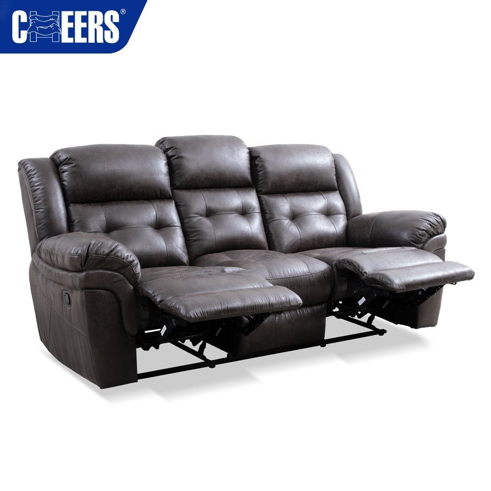 MANWAH CHEERS Luxury Chesterfield Triple Fabric Manual Triple Recliner Motion Sofa With Pillow Top Armrests