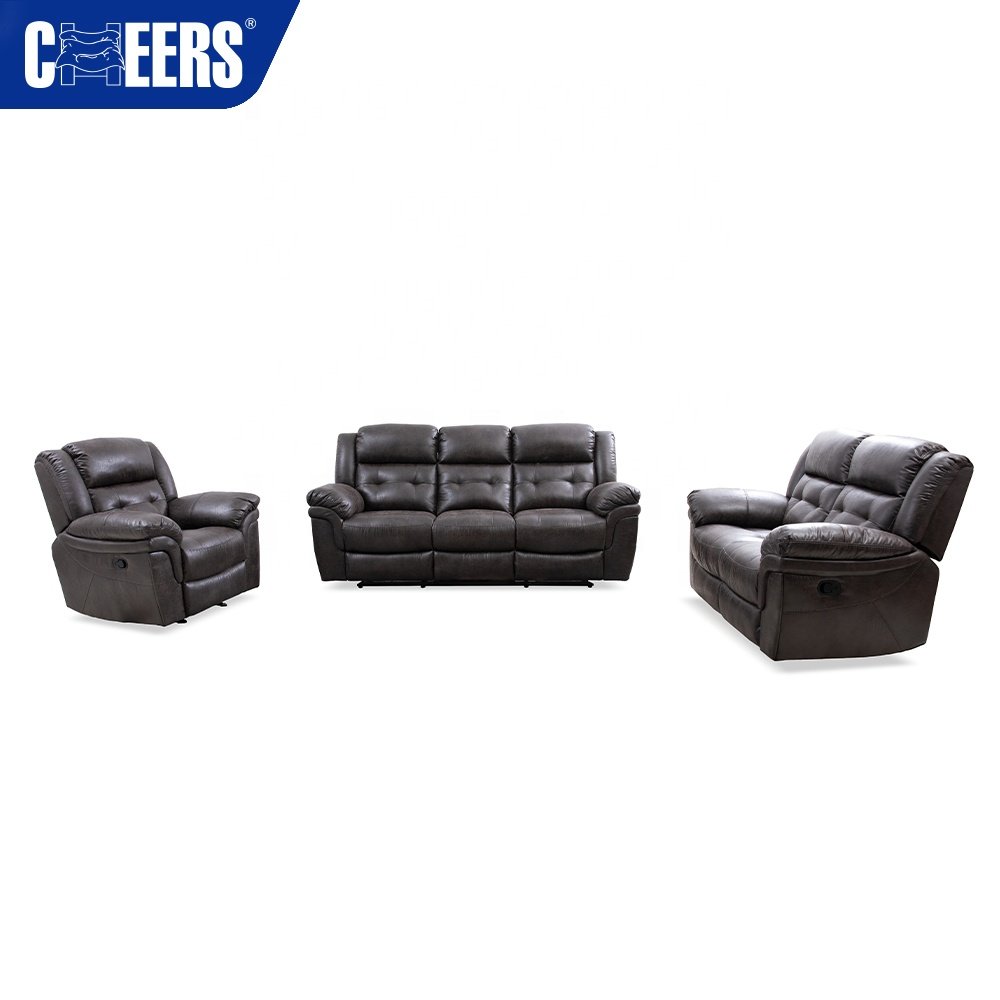 MANWAH CHEERS Luxury Chesterfield Triple Fabric Manual Triple Recliner Motion Sofa With Pillow Top Armrests