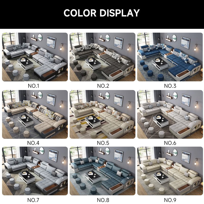 Luxury U Shape Sofa Set Fabric Corner Sofa with USB Speaker Modern Design Multifunctional Living Room Furniture 7 Seater Sofa