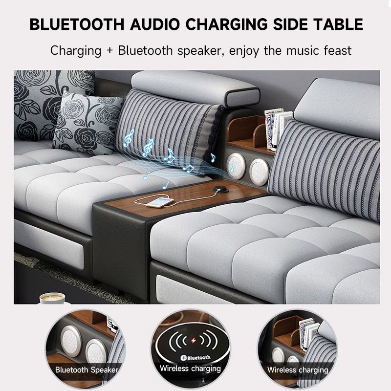 Luxury U Shape Sofa Set Fabric Corner Sofa with USB Speaker Modern Design Multifunctional Living Room Furniture 7 Seater Sofa