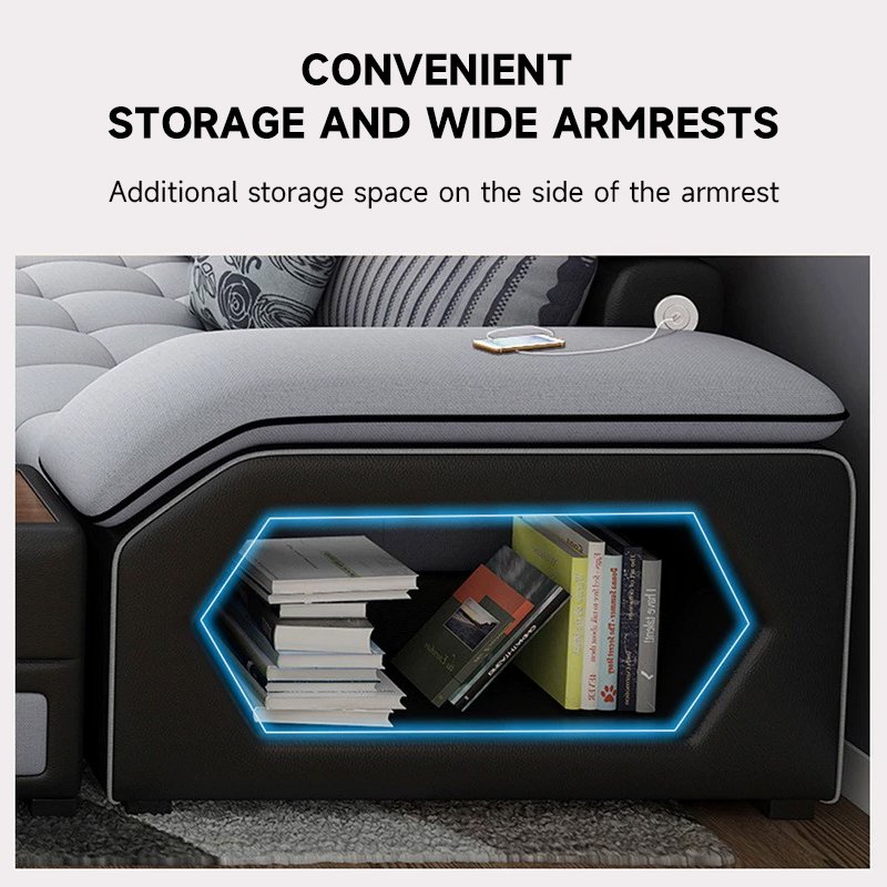 Luxury U Shape Sofa Set Fabric Corner Sofa with USB Speaker Modern Design Multifunctional Living Room Furniture 7 Seater Sofa