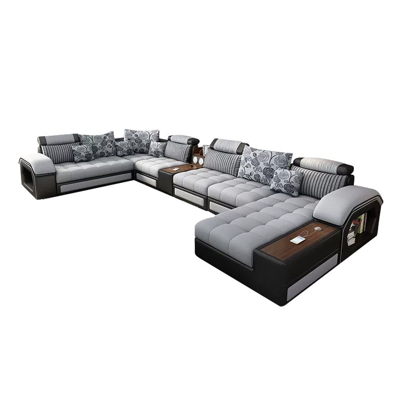 Luxury U Shape Sofa Set Fabric Corner Sofa with USB Speaker Modern Design Multifunctional Living Room Furniture 7 Seater Sofa