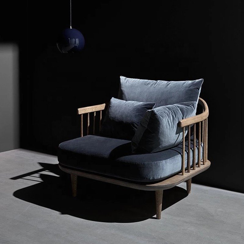 Nordic solid wood fabric sofa small family single modern simple log style living room packaged new Chinese furniture