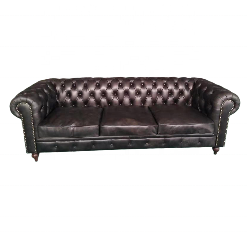 American hotel lobby furniture vintage black tufted sofa genuine leather sofa couch luxury living room chesterfield sofa 3 seat