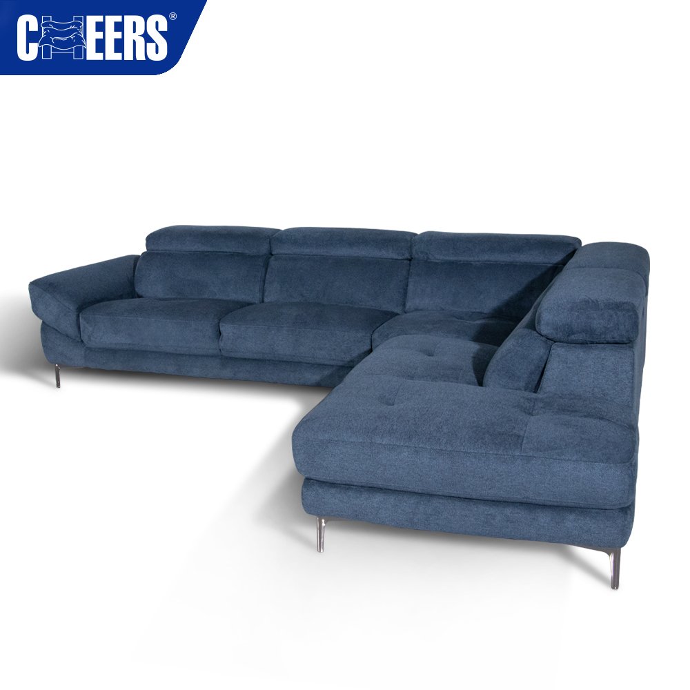 MANWAH CHEERS 5-Seater Modern Fabric Blue Home Furniture Sectional Sofa Set for Living Room Sofa