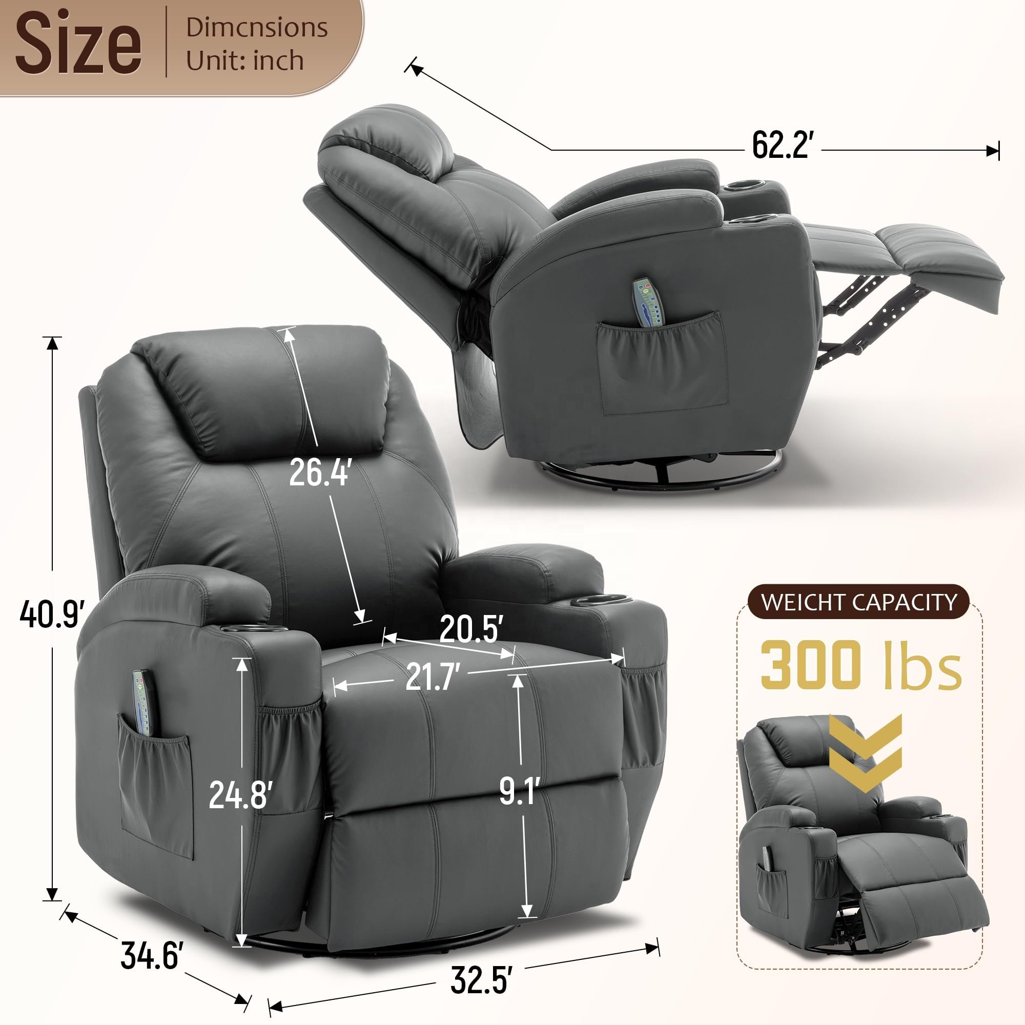 Nordic Living Room Recliner Sofa Remote Control Message and Heat Electric Sofa Chair