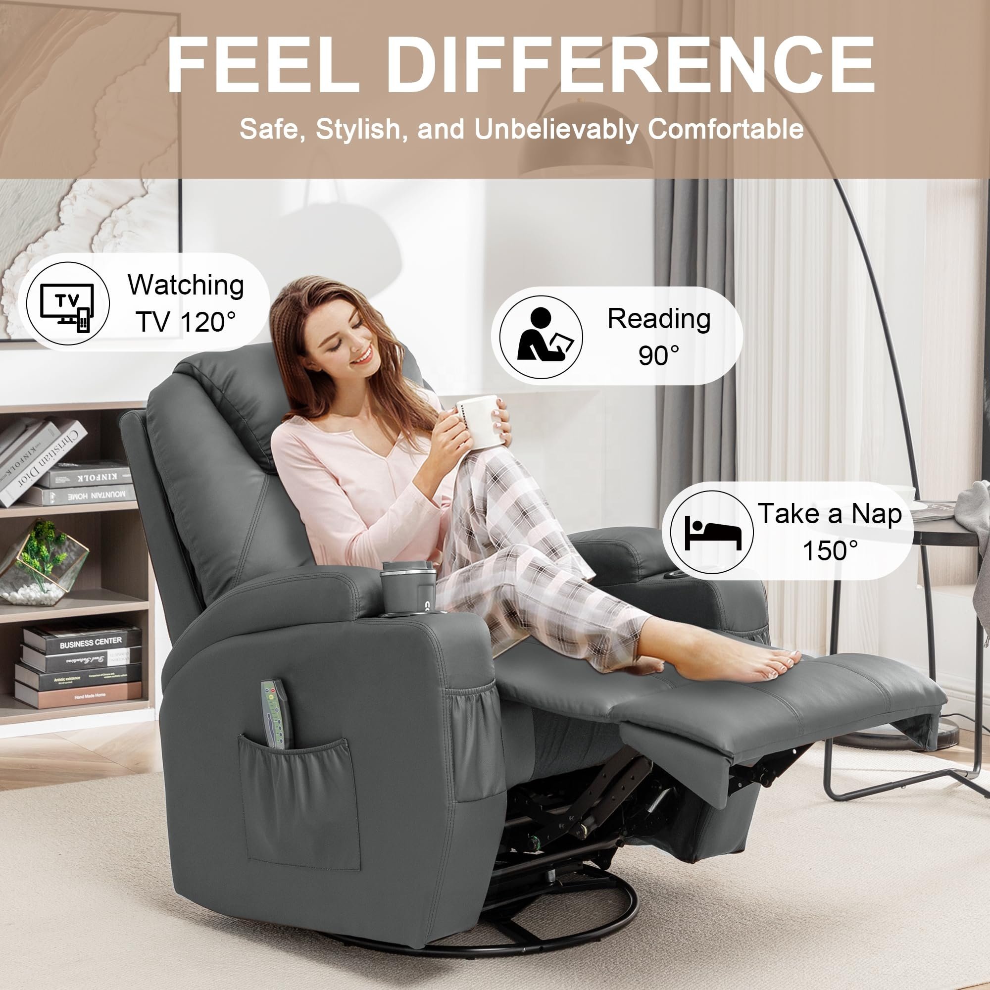 Nordic Living Room Recliner Sofa Remote Control Message and Heat Electric Sofa Chair