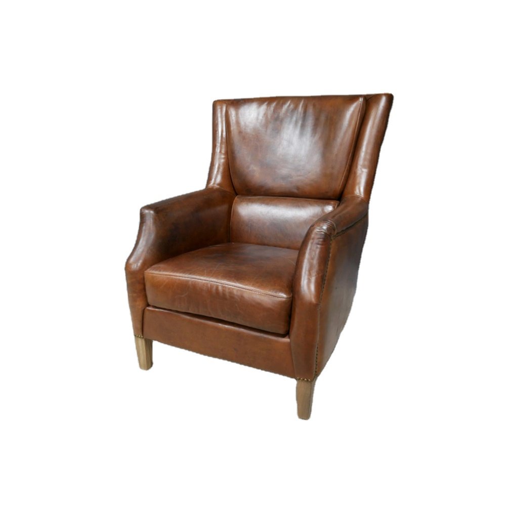 European Style Luxury Single Seater Living Room Sofas With Wooden Legs And genuine Leather Sofa Set Furniture For Home/Hotels
