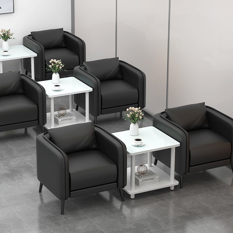 Scientific Support Leather Slate Black Glass Office Sofa Coffee Table Set