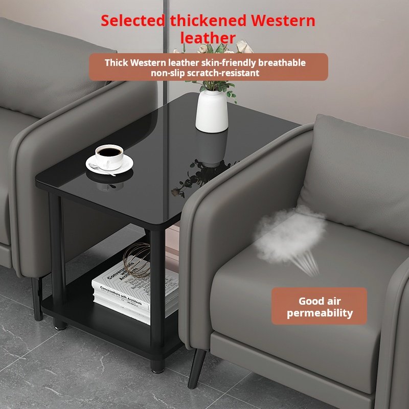 Scientific Support Leather Slate Black Glass Office Sofa Coffee Table Set