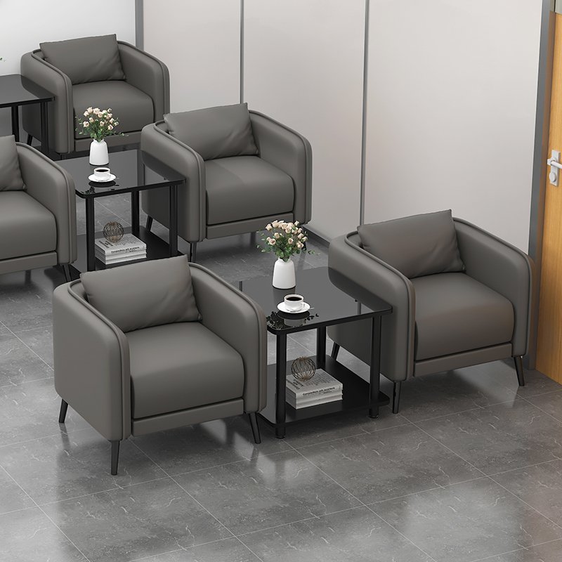 Scientific Support Leather Slate Black Glass Office Sofa Coffee Table Set