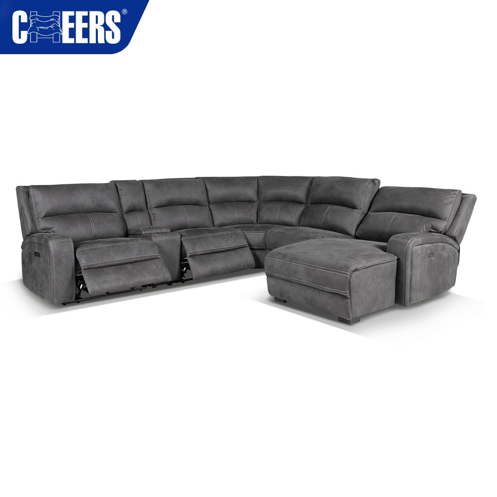 MANWAH CHEERS Power Fabric Upholstered Sectional Sofa Living Room Reclining Recliner Sectional with USB Port and Storage Box