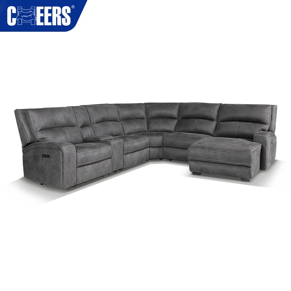 MANWAH CHEERS Power Fabric Upholstered Sectional Sofa Living Room Reclining Recliner Sectional with USB Port and Storage Box