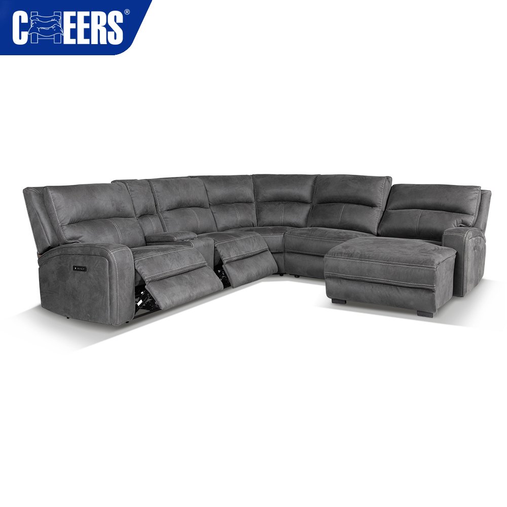 MANWAH CHEERS Power Fabric Upholstered Sectional Sofa Living Room Reclining Recliner Sectional with USB Port and Storage Box