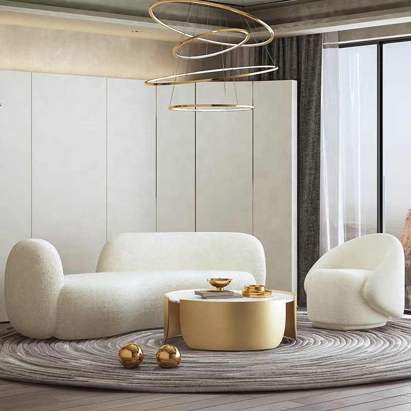 KABASA Comfortable Sofas White Modern Living Room Sofa Set Lamb Wool Fabric Luxury Home Furniture Bedroom Furniture Sofa Nordic
