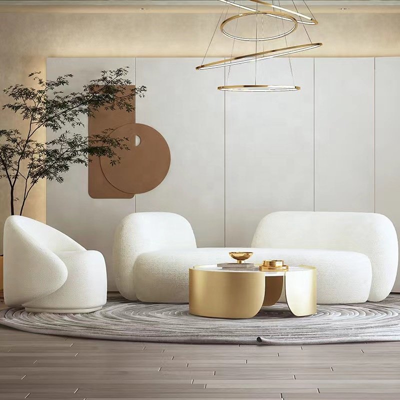 KABASA Comfortable Sofas White Modern Living Room Sofa Set Lamb Wool Fabric Luxury Home Furniture Bedroom Furniture Sofa Nordic