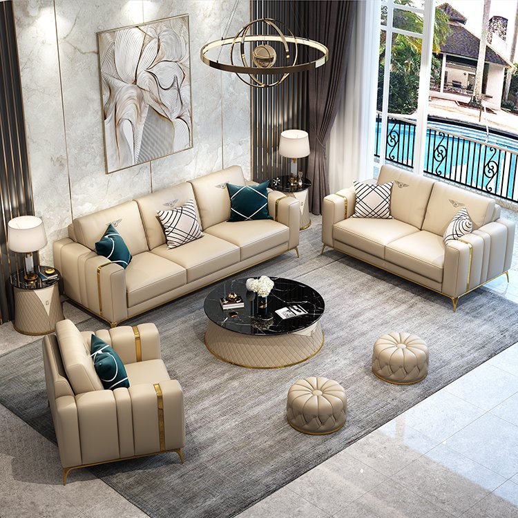 Modern Leisure Housewear Furnishings Living Room Upholstery Leather Deep Sectional Sofas