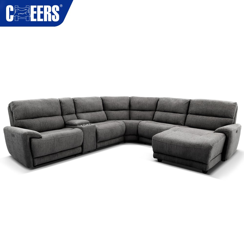 MANWAH CHEERS Fabric Upholstered Living Room Sofa 5-Seater Power Reclining Sectional with USB and Chaise for Living Room