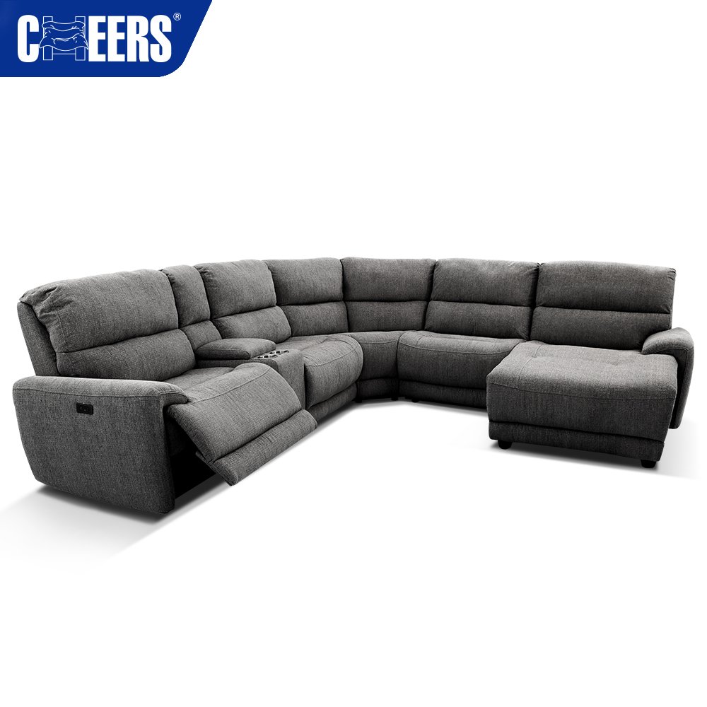 MANWAH CHEERS Fabric Upholstered Living Room Sofa 5-Seater Power Reclining Sectional with USB and Chaise for Living Room