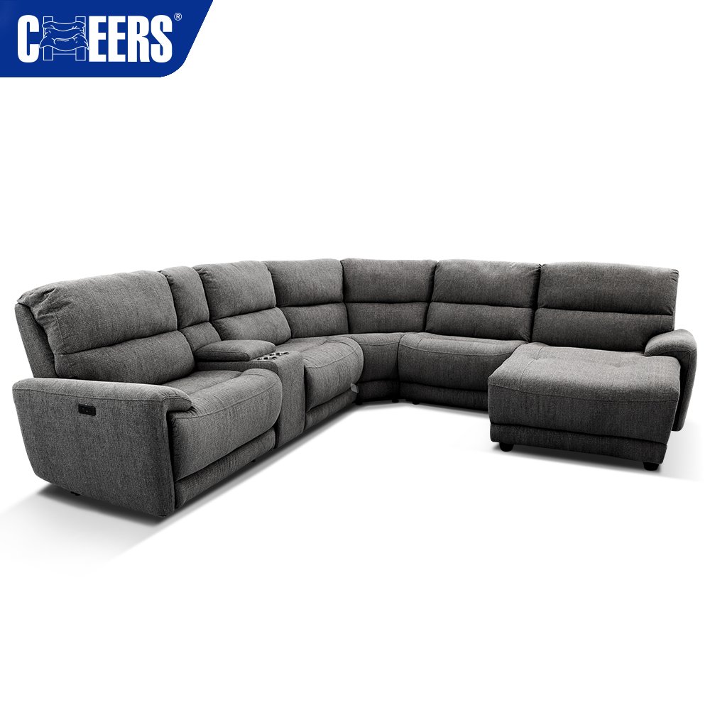 MANWAH CHEERS Fabric Upholstered Living Room Sofa 5-Seater Power Reclining Sectional with USB and Chaise for Living Room