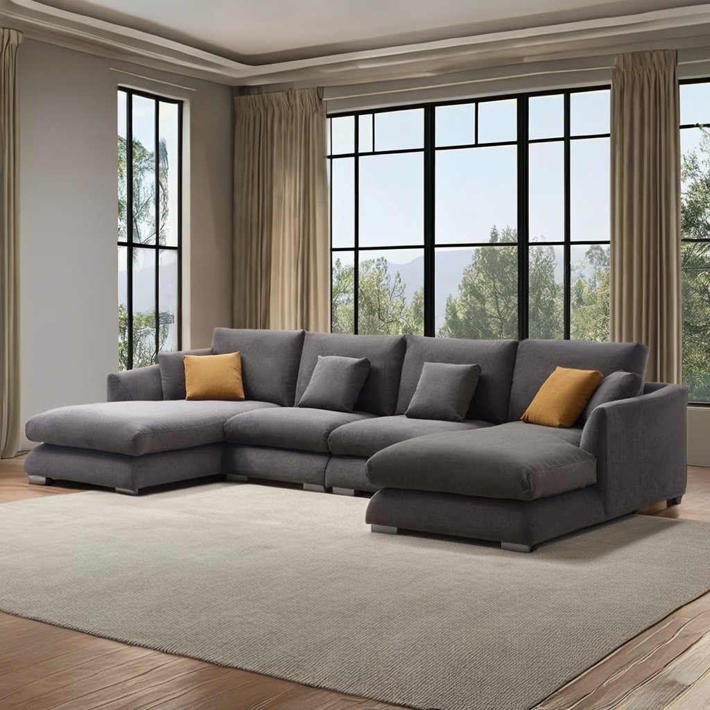 Contemporary Linen Sofa Collection U shape Sofa Modular Couch Furniture Removable Cover Sectional Sofa Set