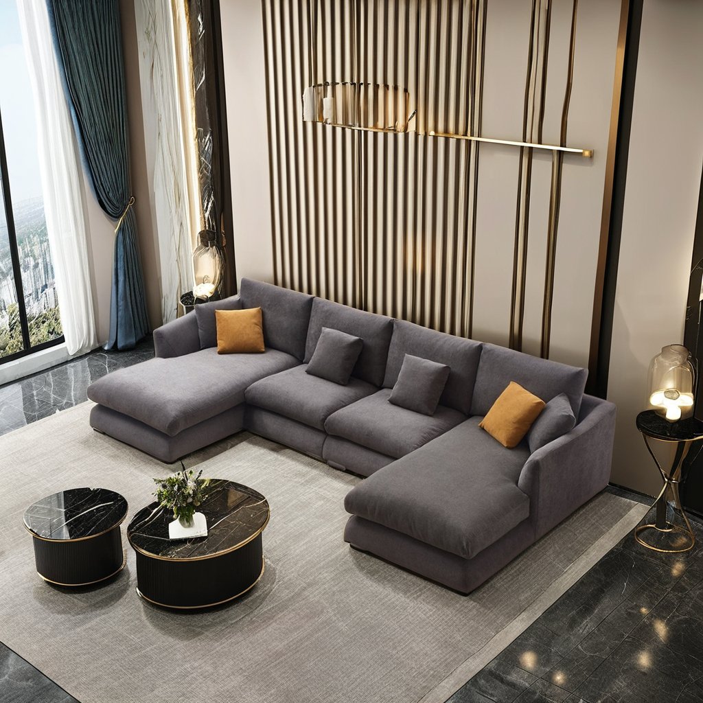 Contemporary Linen Sofa Collection U shape Sofa Modular Couch Furniture Removable Cover Sectional Sofa Set