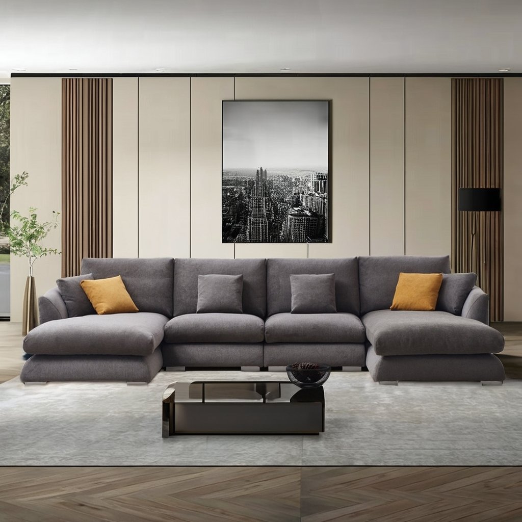 Contemporary Linen Sofa Collection U shape Sofa Modular Couch Furniture Removable Cover Sectional Sofa Set
