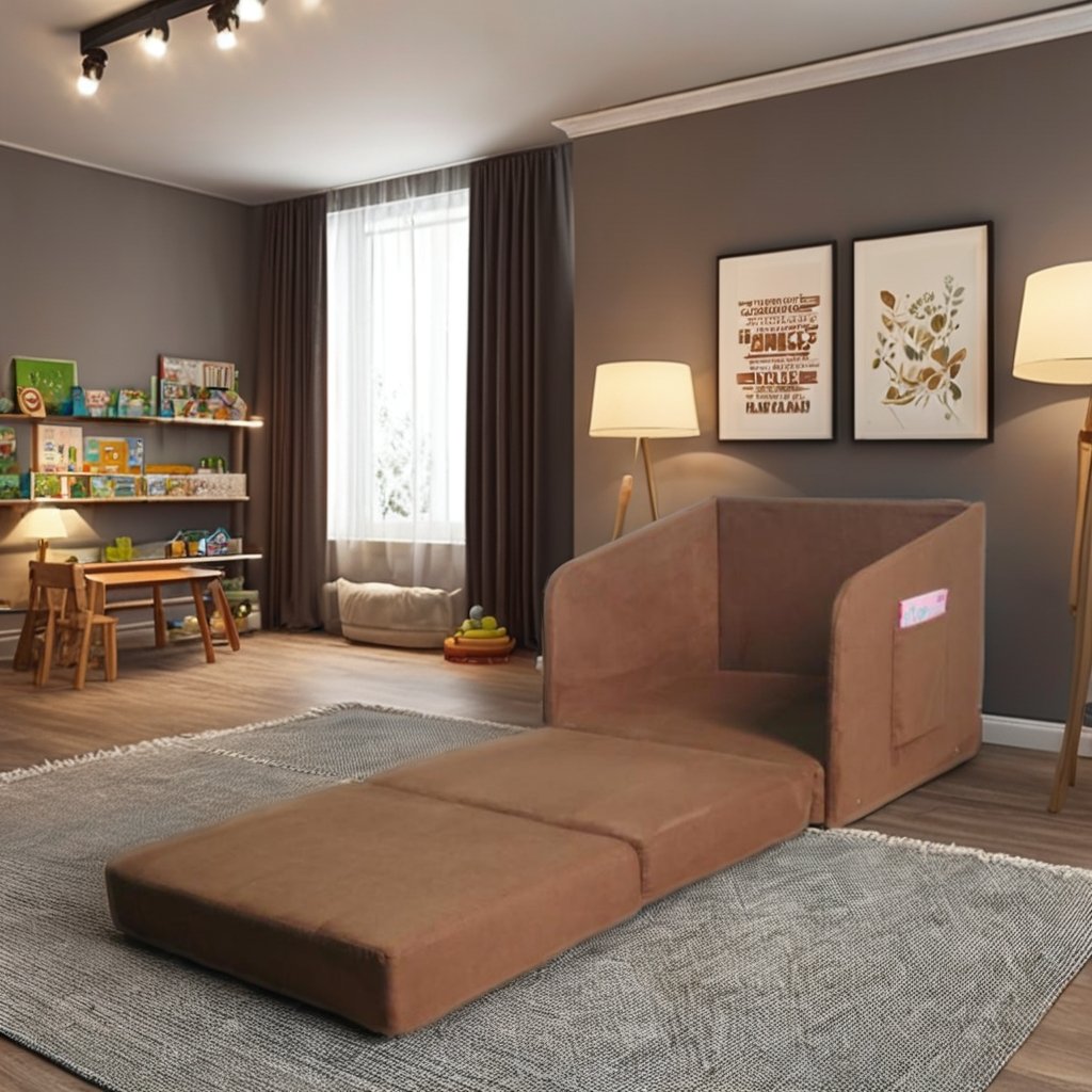 Modern Single Sofa Bed Armchair Metal Frame Soft Kid Floor Sleeper Lounger Futon Couch Low Price Living Room Bedroom Includes